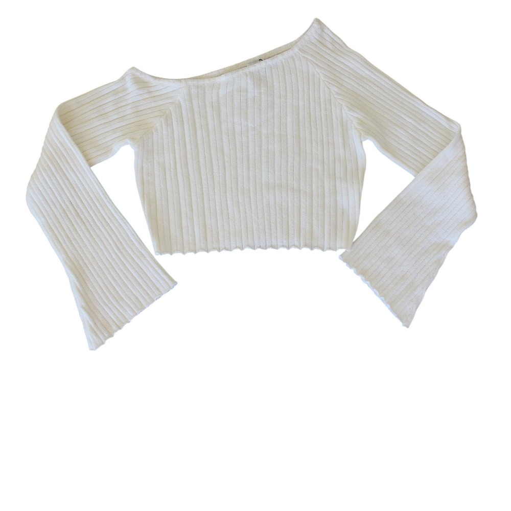 Princess Polly Santorini Knit Top Ivory One Shoulder Ribbed Crop Size 12 NEW